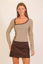 Load image into Gallery viewer, Sammie Asymmetrical Stripe Button Detail Top
