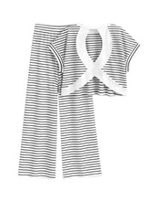 Load image into Gallery viewer, Wrapped Cutout Back Slouchy Tee Workout Set In Stripe: White / L

