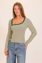 Load image into Gallery viewer, Sammie Asymmetrical Stripe Button Detail Top
