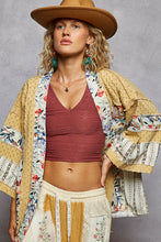 Load image into Gallery viewer, POL Raw Edge Open Front Patchwork Cardigan with Floral Trim
