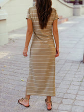 Load image into Gallery viewer, Rae Stripe Casual Short Sleeve Side Slit Maxi T Shirt Dress
